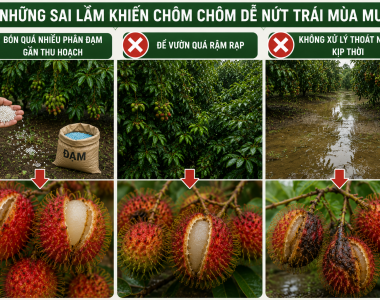 Cách hạn chế nứt trái, thối đầu trái chôm chôm mùa mưa hiệu quả